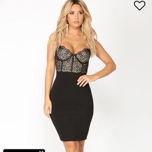 Black and Nude Sexy Lace Cocktail Dress